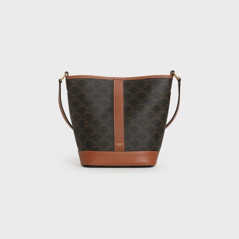 Celine Small Bucket in Triomphe Canvas and Calfskintan