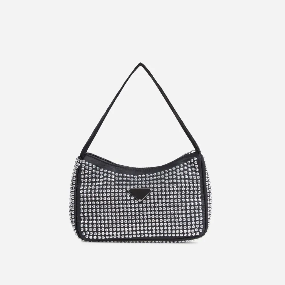 EGO Lyra Shaped Shoulder Bag in Black Diamante