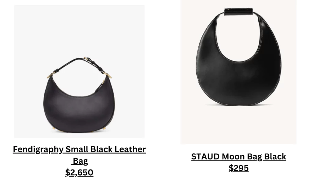 Fendigraphy Small Black Leather Bag & STAUD Moon Bag Black