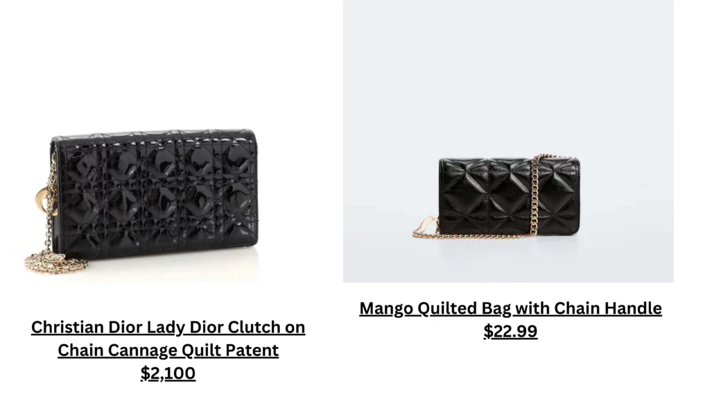 Christian Dior Lady Dior Clutch & Mango Quilted Bag With Chain 