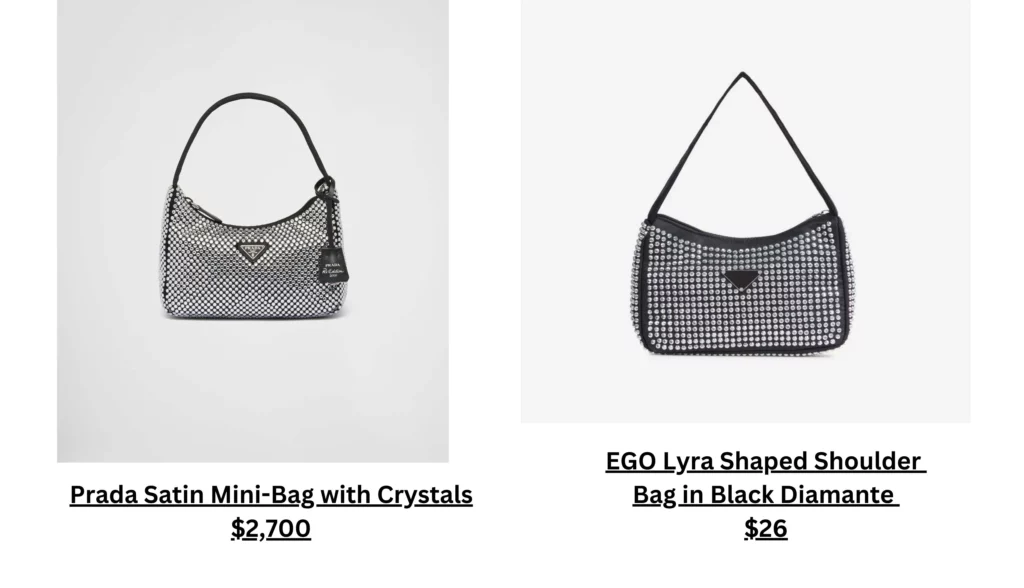 Prada Satin Mini-Bag with Crystals & EGO Lyra Shaped Shoulder Bag in Black Diamante