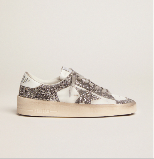 Golden Goose Stardan Sneakers With Silver Glitter