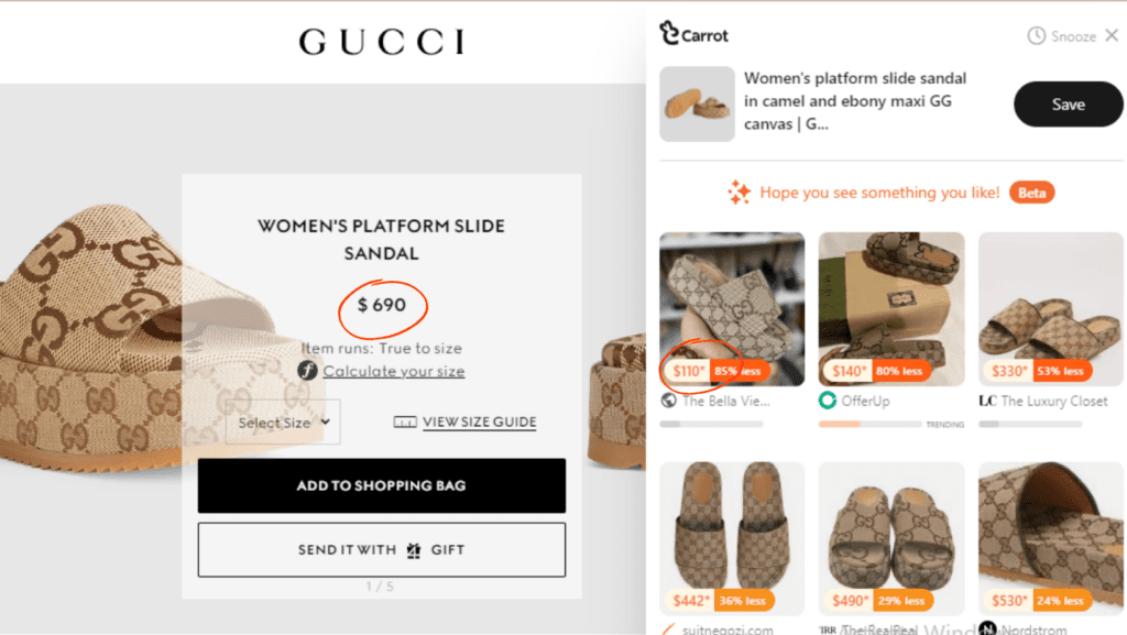 Using Carrot’s Deal Hop Feature To Find Gucci Dupes