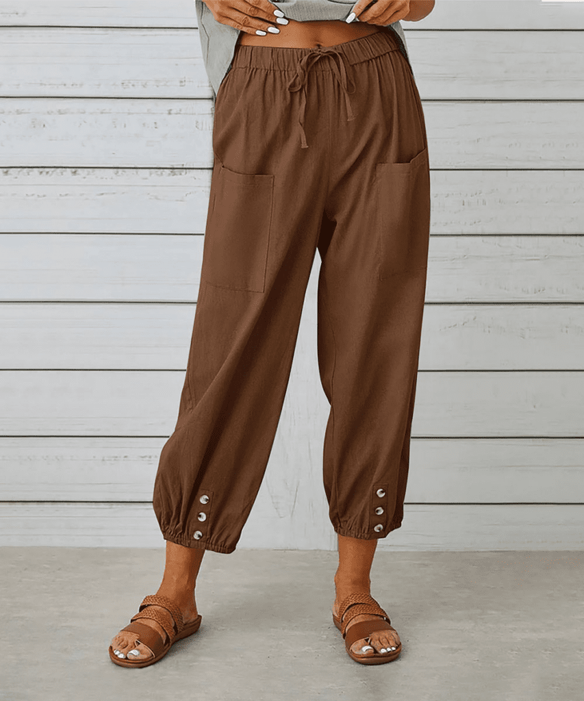 Pantalon Brown Drawstring Crop Harem Pants Women