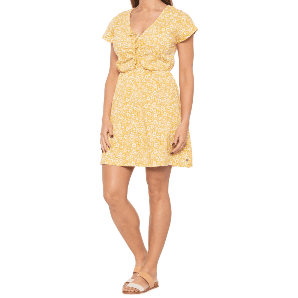Roxy Simple Thoughts Dress - Short Sleeve (For Women) in Yellow Flower Ditsy