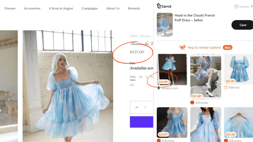 Using Carrot's Deal Hop Feature to Find Selkie Dress Dupes