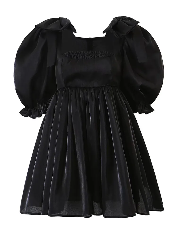Yenkye Black Bow Puff Sleeve Dress