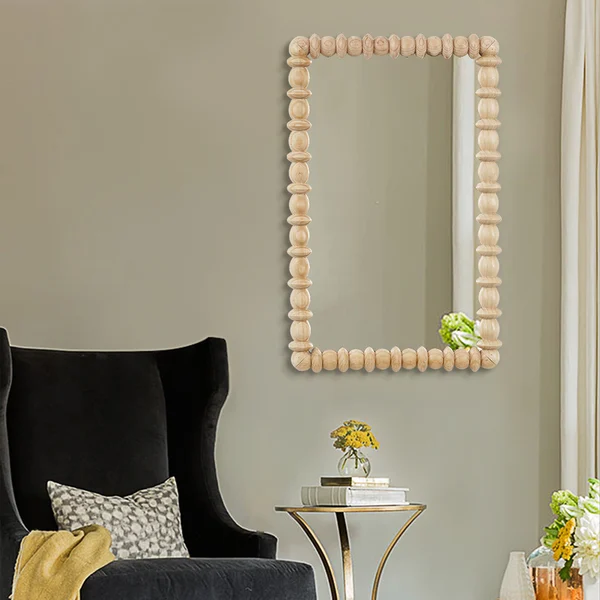 Boho Large Rectangle Wooden Beads Wall Mirror