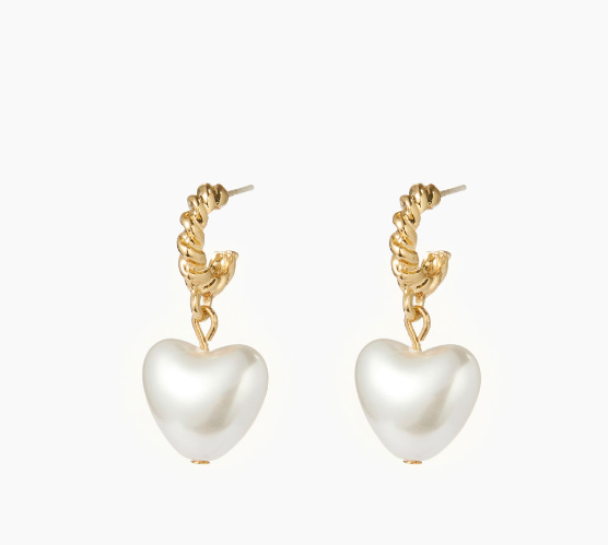 Faux Pearl Heart Hoop Drop Earrings