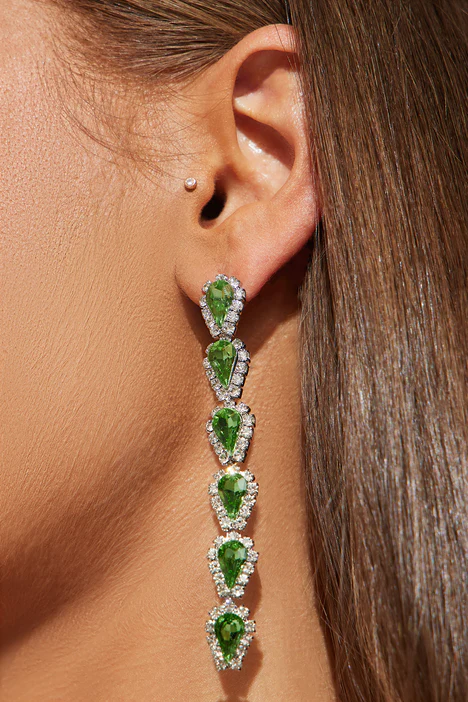 Green-Silver Drop Earrings