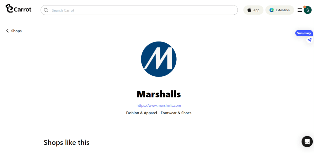 Marshalls Product Page on Carrot