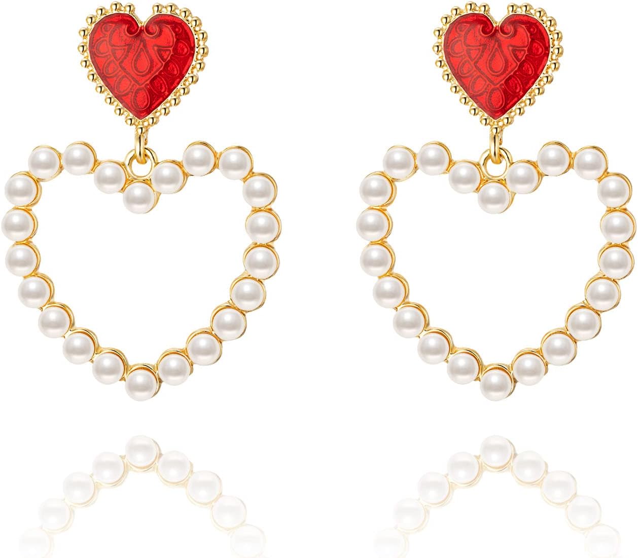 Pearl vintage drip oil Heart Earrings