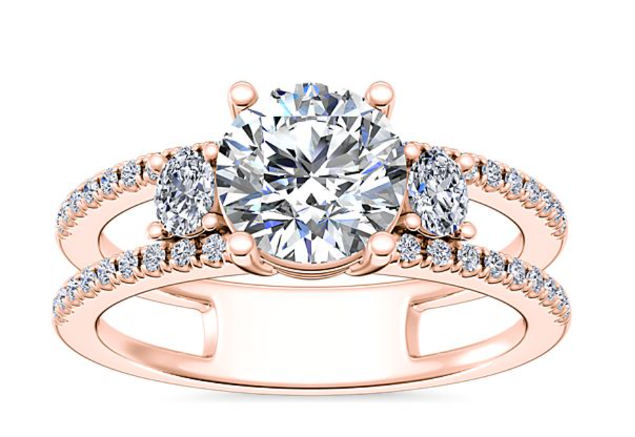 Three Stone Oval Duet Shank Diamond Engagement Ring
