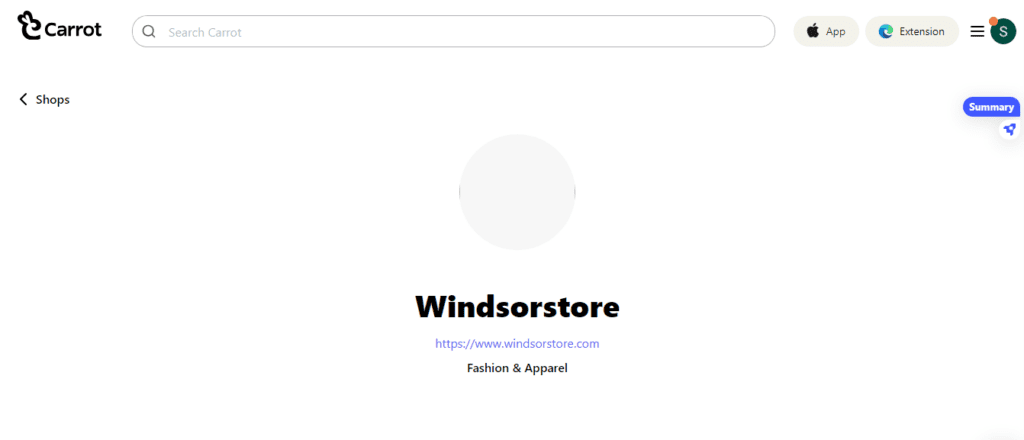Windsor Store Page on Carrot